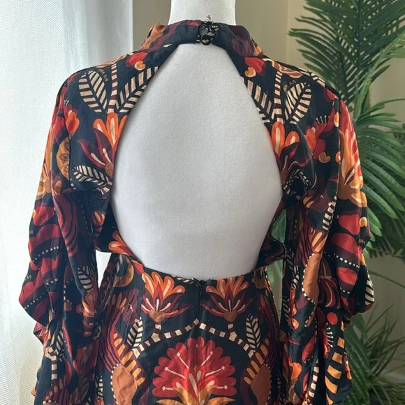 FARM RIO Red Nature Beauty Scarf Backless Midi Dress, Size Small, $270 - Picture 8 of 14
